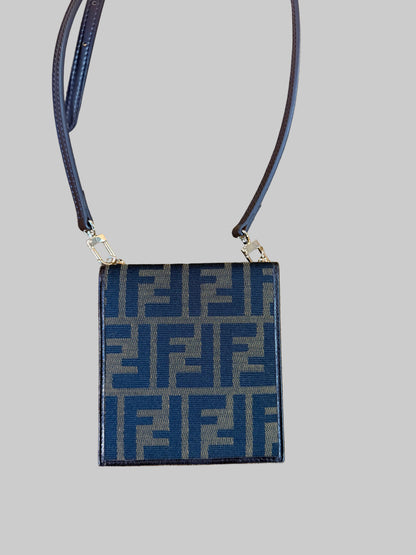 Fendi FF Zucca Mini Crossbody Pouch / Card Holder with Strap
