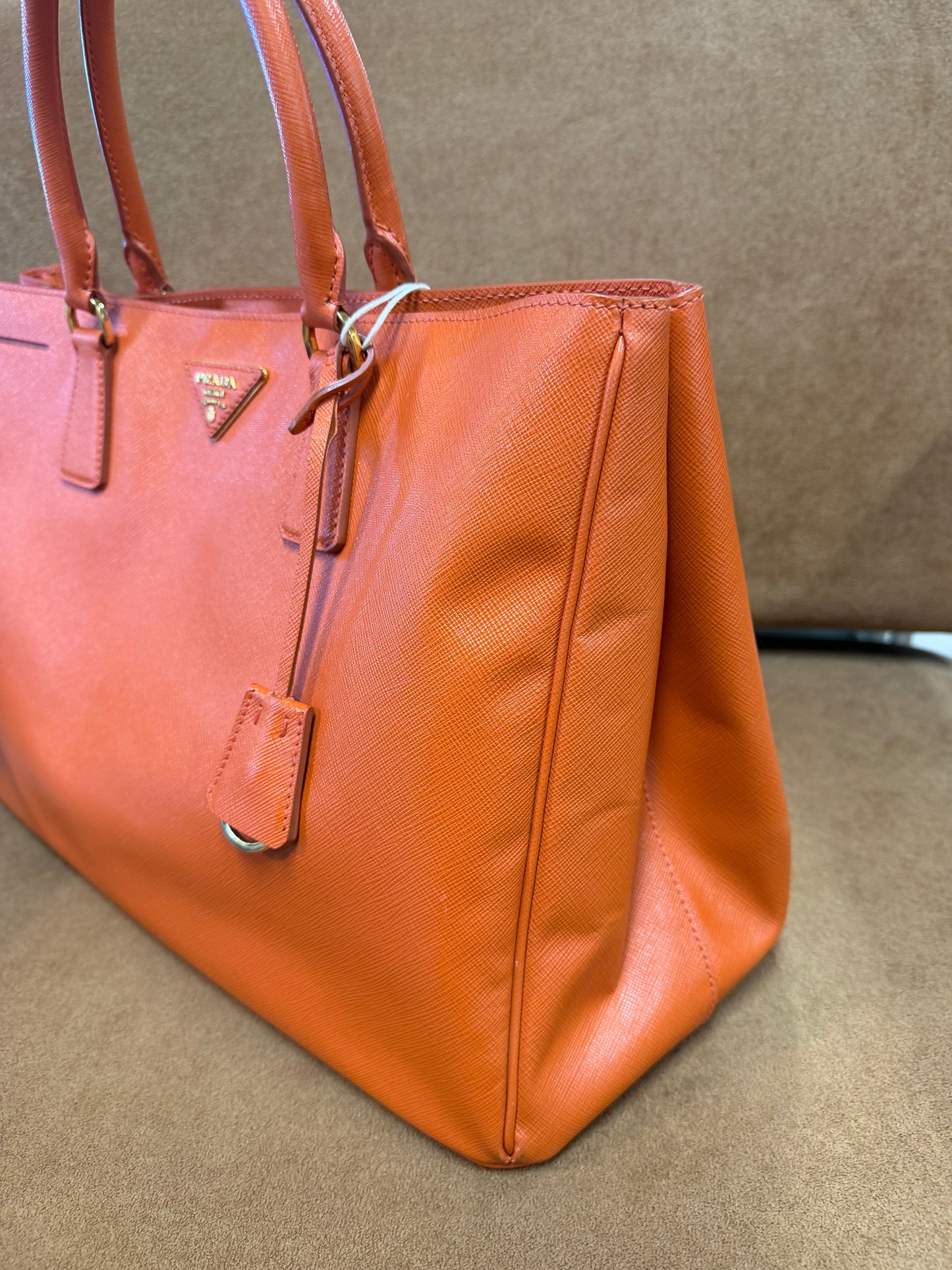 Prada  Saffiano Lux Leather Tote - Orange