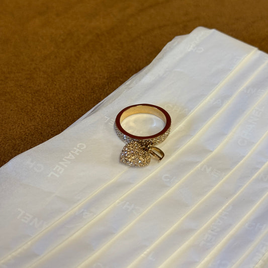 Christian Dior Crystal Pavé Heart Charm Ring