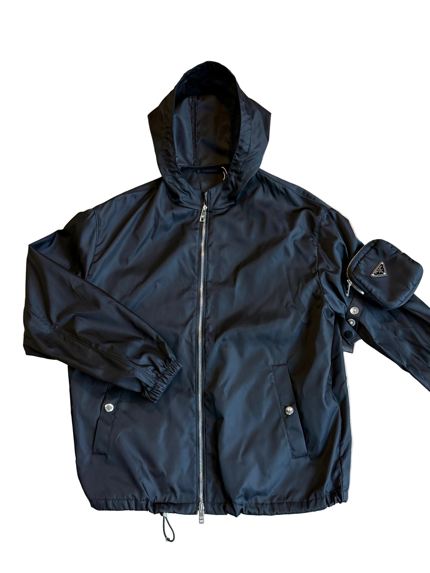 Prada Nylon Hooded Jacket with Zip Pouch