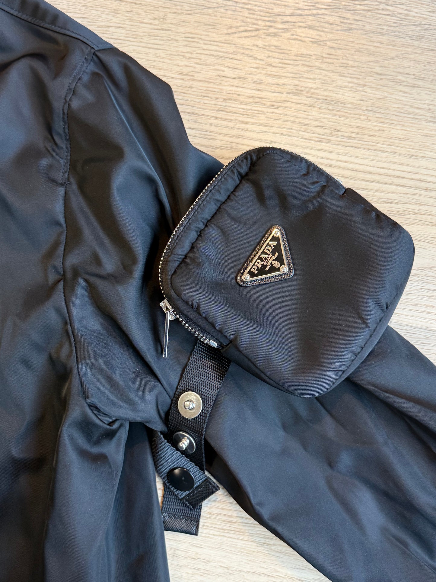 Prada Nylon Hooded Jacket with Zip Pouch