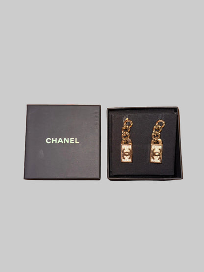 Chanel CC Logo Padlock Drop Earrings