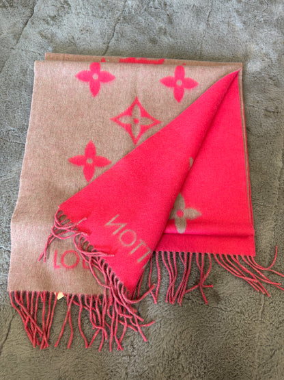 Louis Vuitton Reykjavik Monogram Cashmere Scarf — Camel &amp; Red
