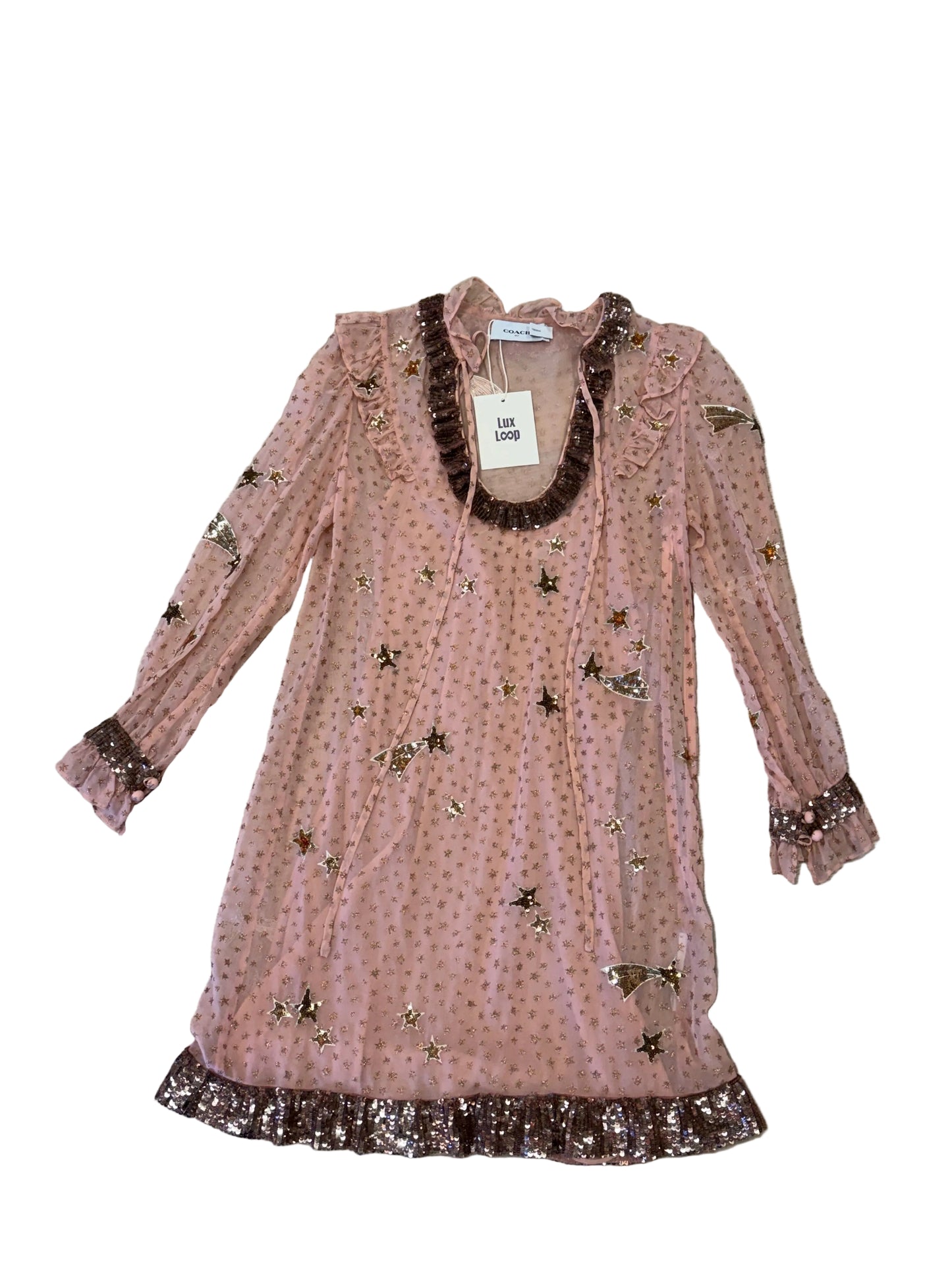 Coach Star-Embellished Sheer Ruffle Dress