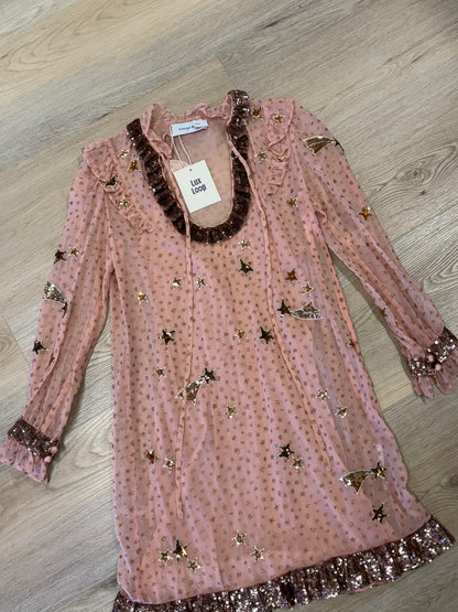 Coach Star-Embellished Sheer Ruffle Dress