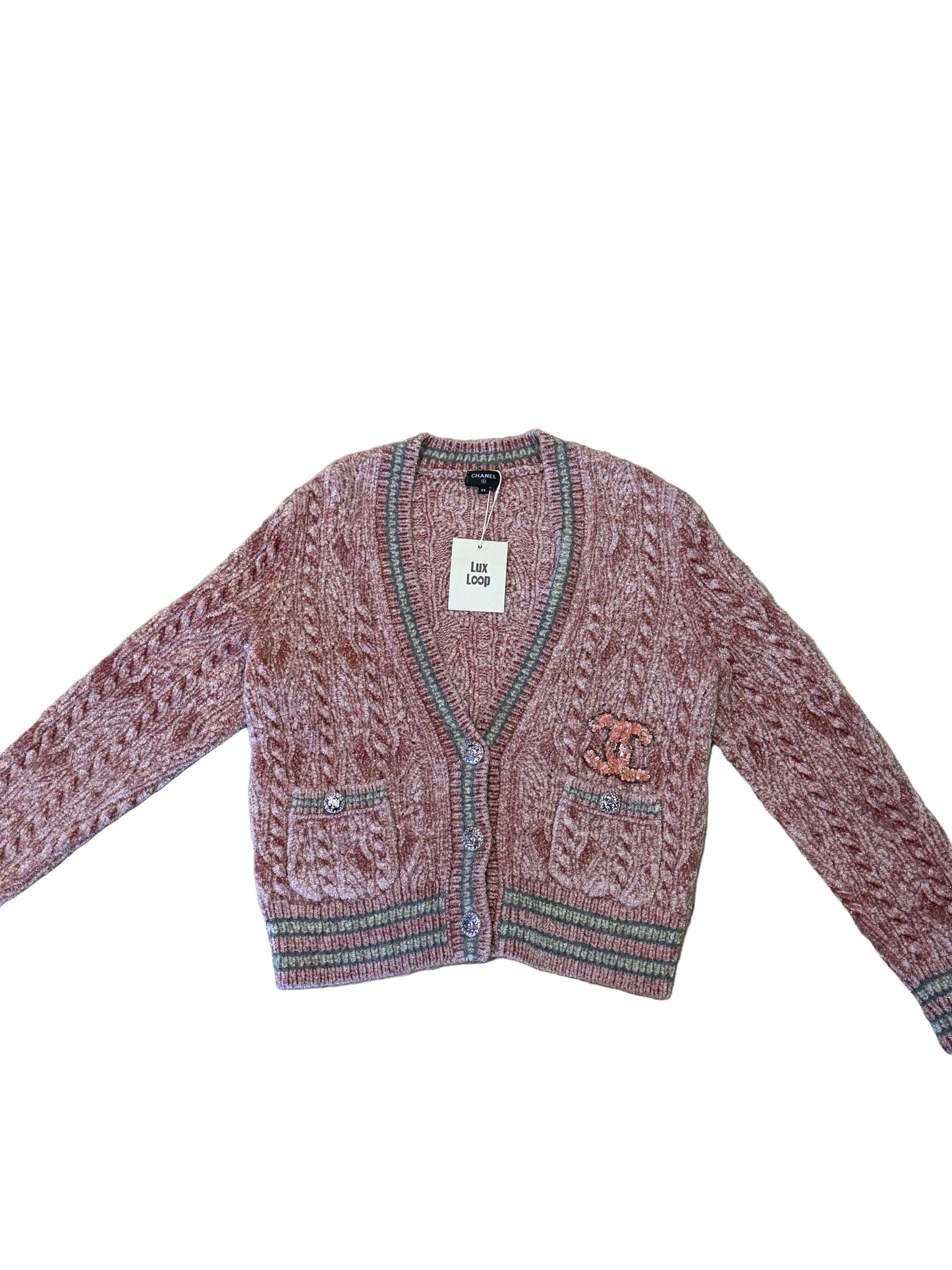 Chanel Knit Cardigan with Sequin CC Logo