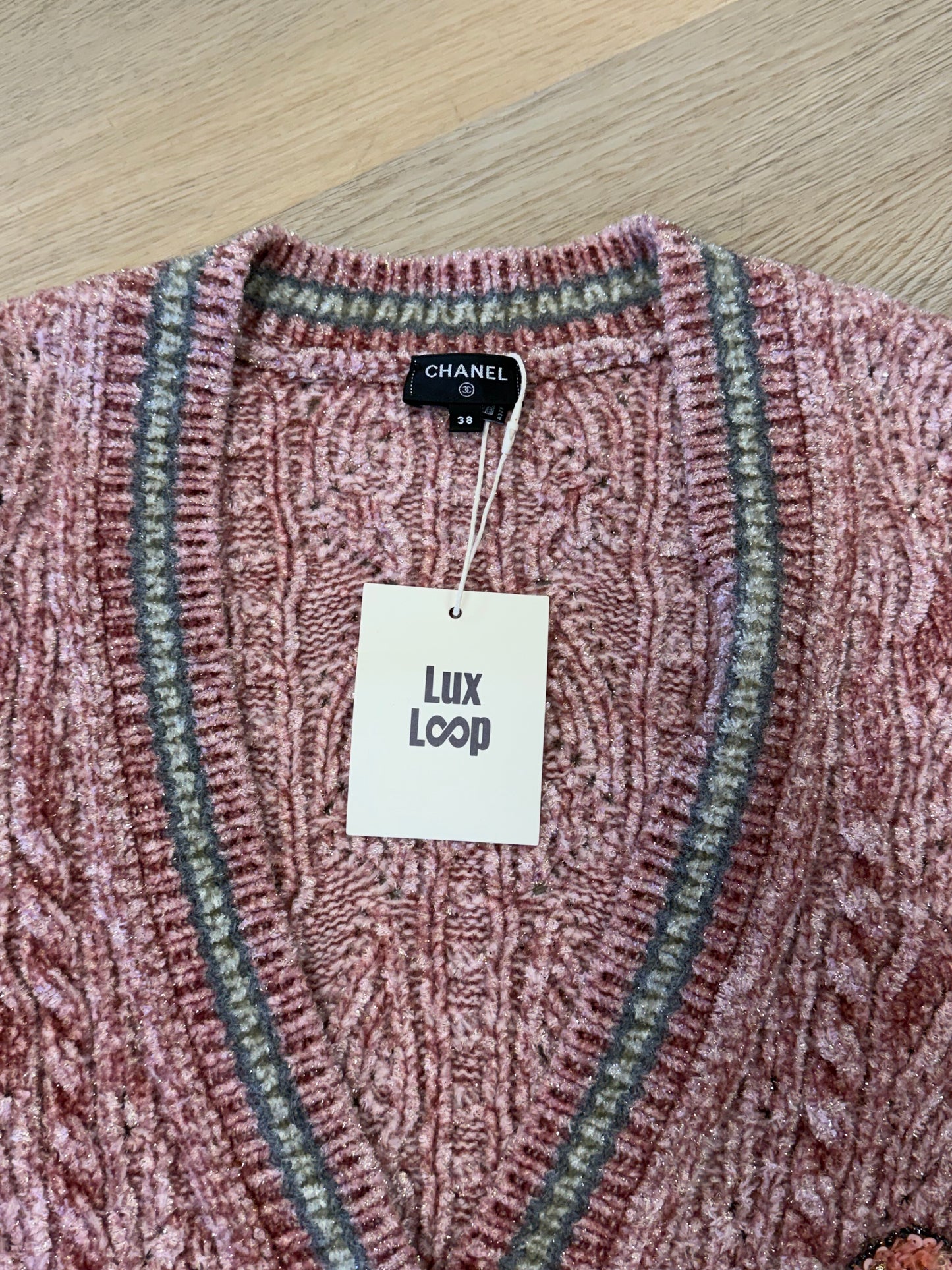 Chanel Knit Cardigan with Sequin CC Logo