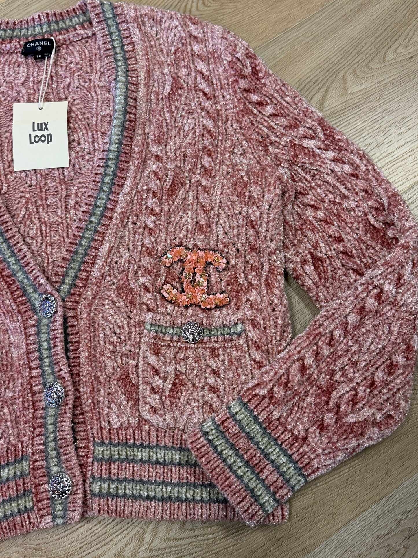 Chanel Knit Cardigan with Sequin CC Logo