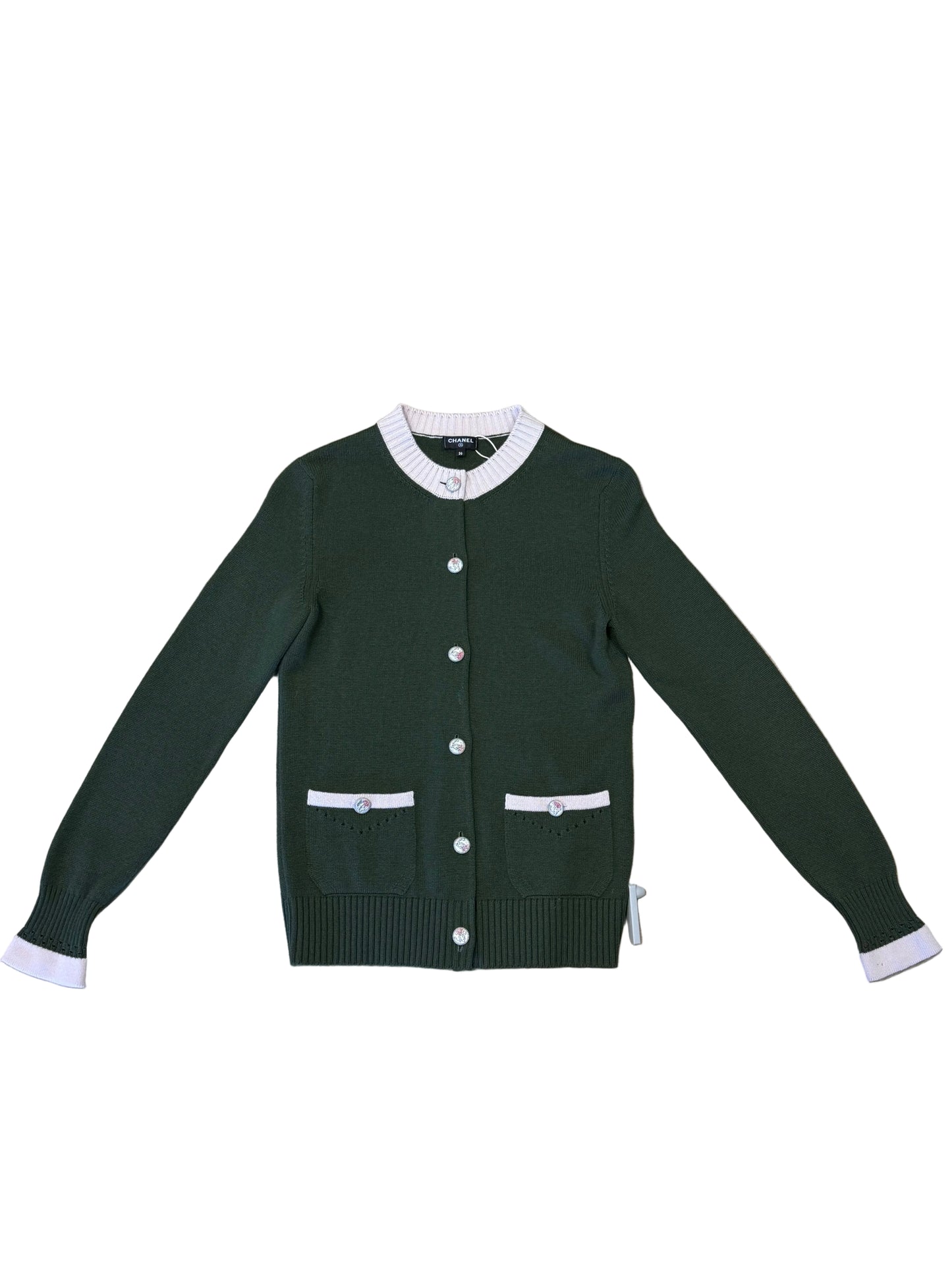Chanel Contrast-Trim Button Cardigan