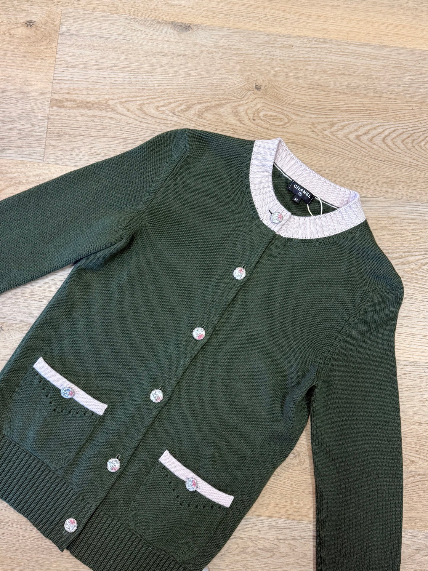 Chanel Contrast-Trim Button Cardigan