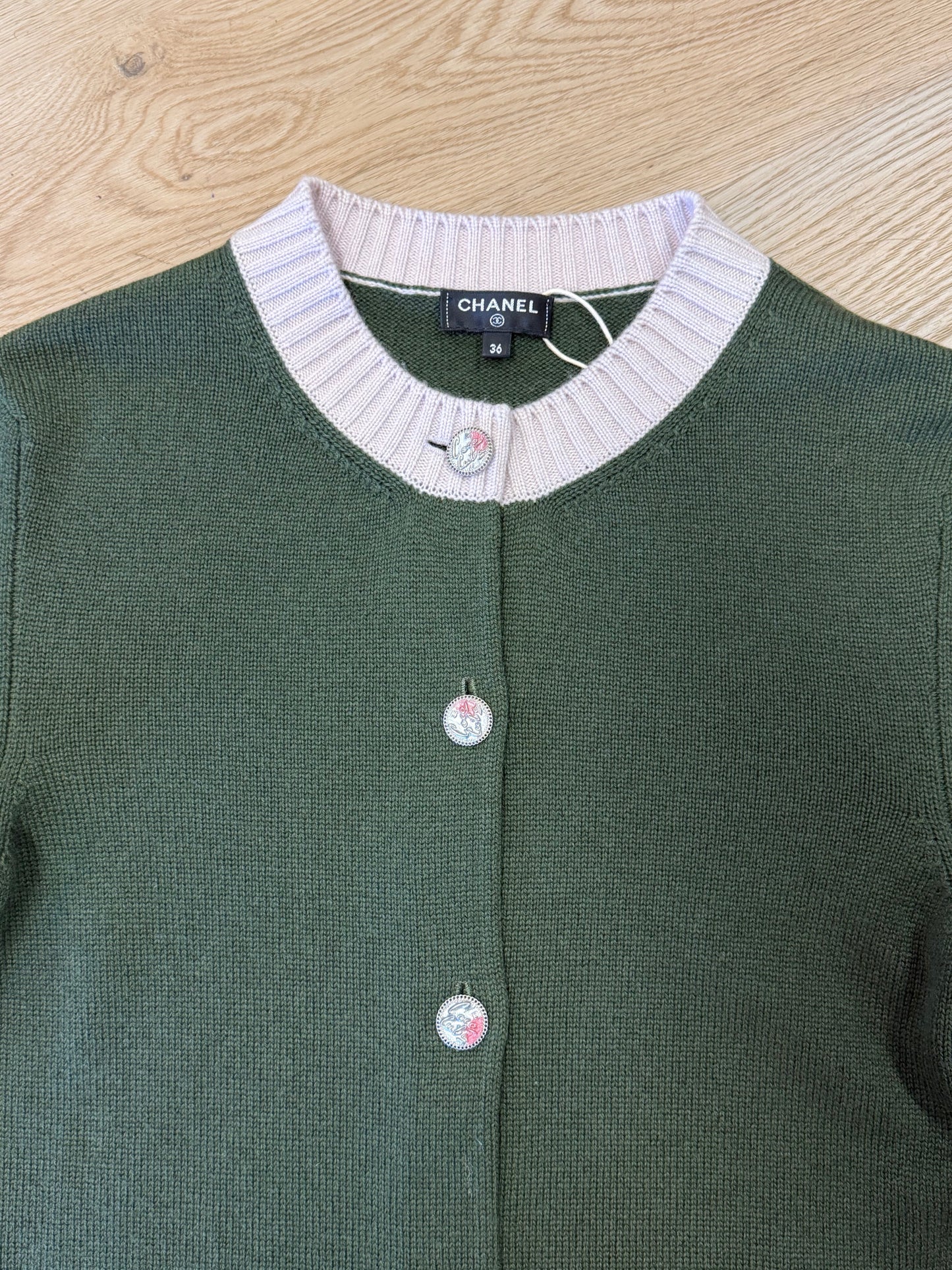 Chanel Contrast-Trim Button Cardigan
