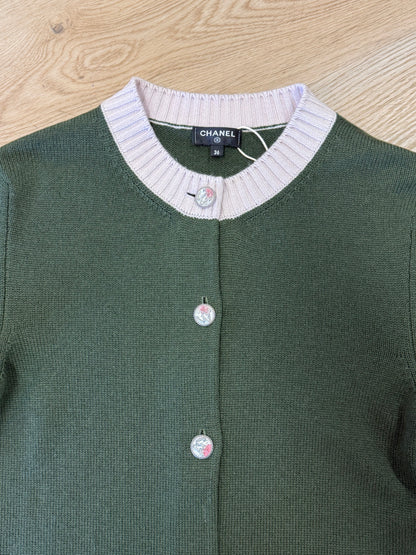 Chanel Contrast-Trim Button Cardigan