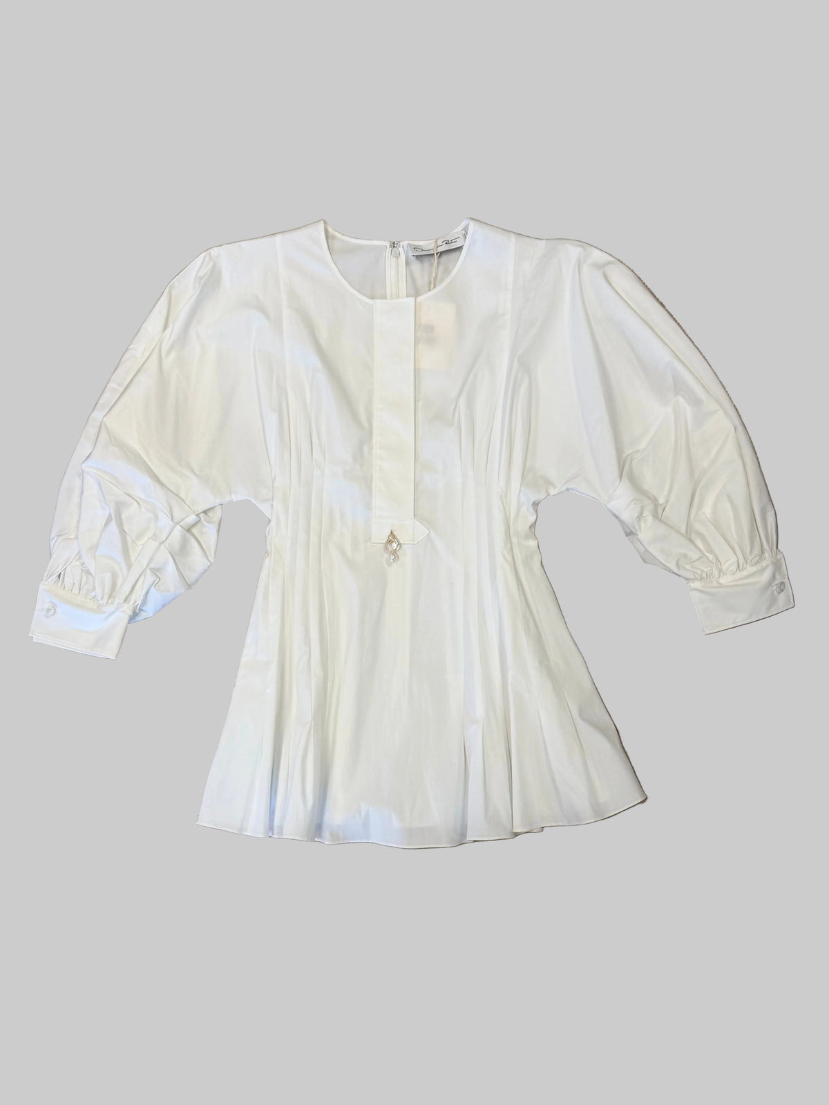 Oscar de la Renta Pleated Balloon-Sleeve Blouse