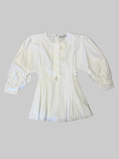Oscar de la Renta Pleated Balloon-Sleeve Blouse