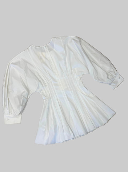 Oscar de la Renta Pleated Balloon-Sleeve Blouse