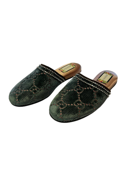 Gucci Velvet Crystal-Embellished Slippers
