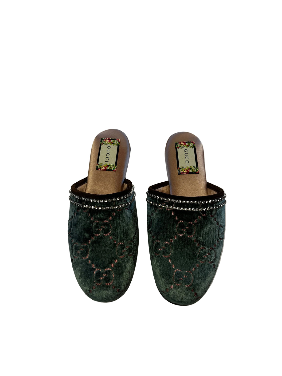 Gucci Velvet Crystal-Embellished Slippers