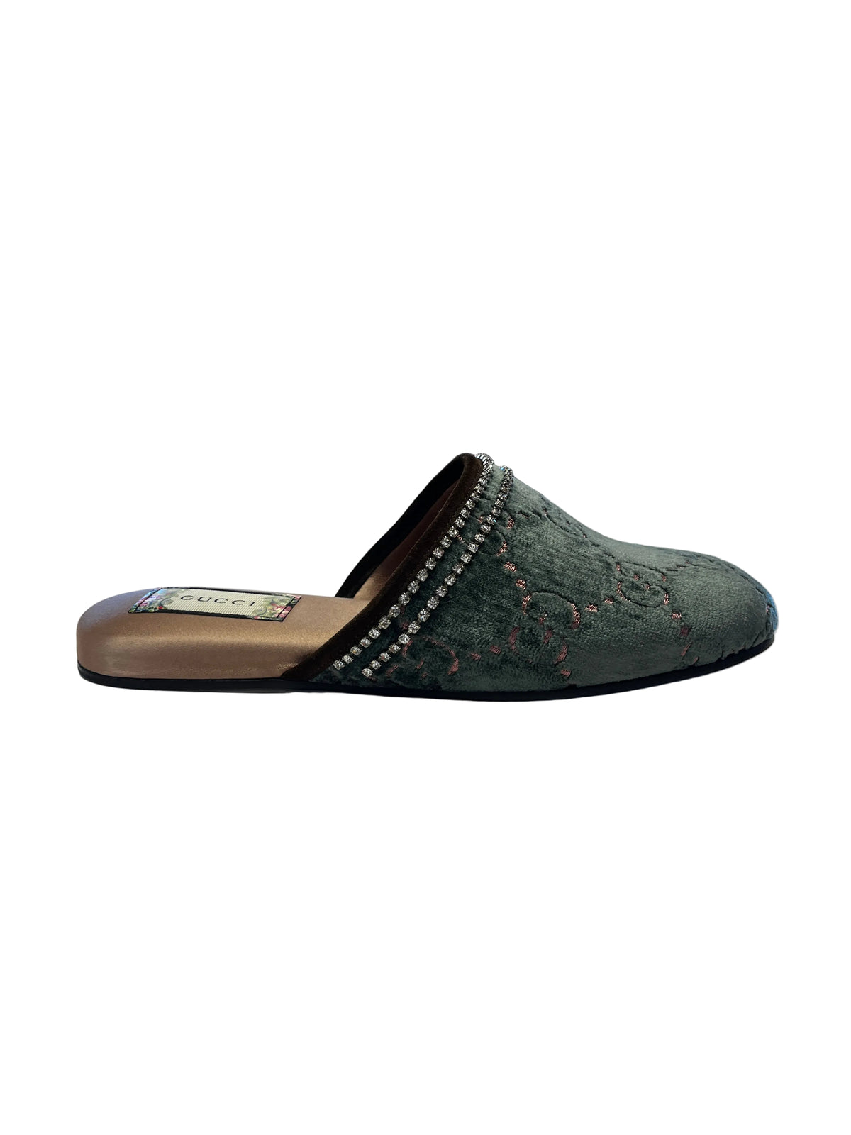 Gucci Velvet Crystal-Embellished Slippers