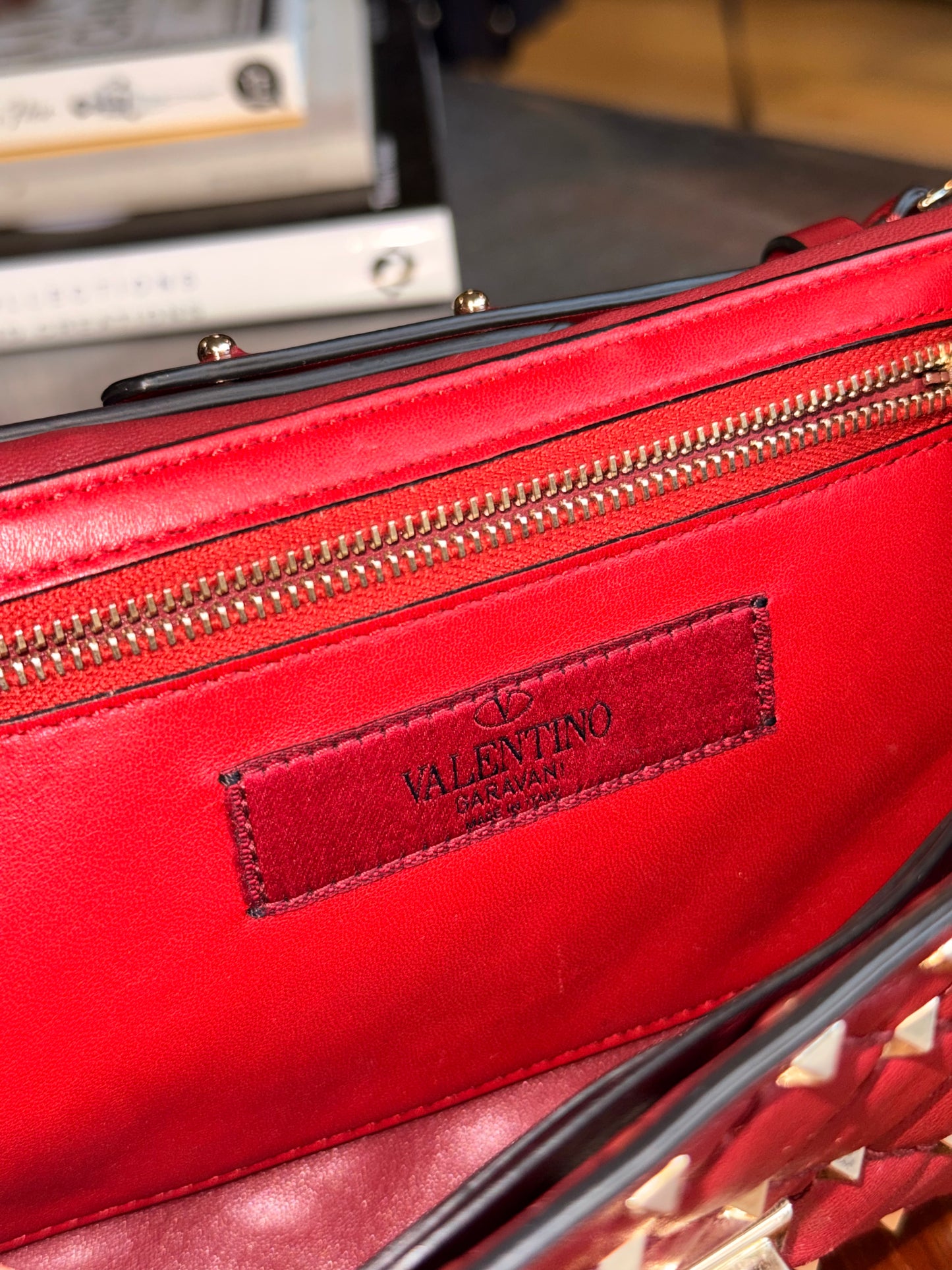 Valentino Garavani Rockstud Spike Red Quilted Lambskin Wallet on Chain