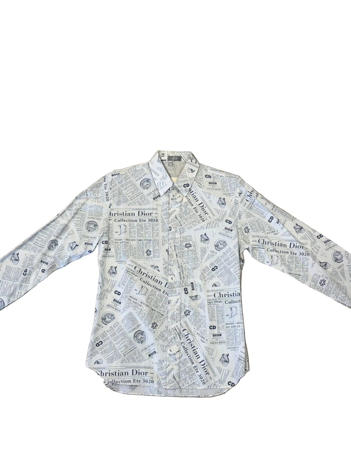 Dior "Journal" Newspaper Print Button-Up Shirt