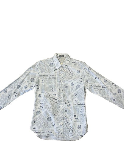 Dior "Journal" Newspaper Print Button-Up Shirt
