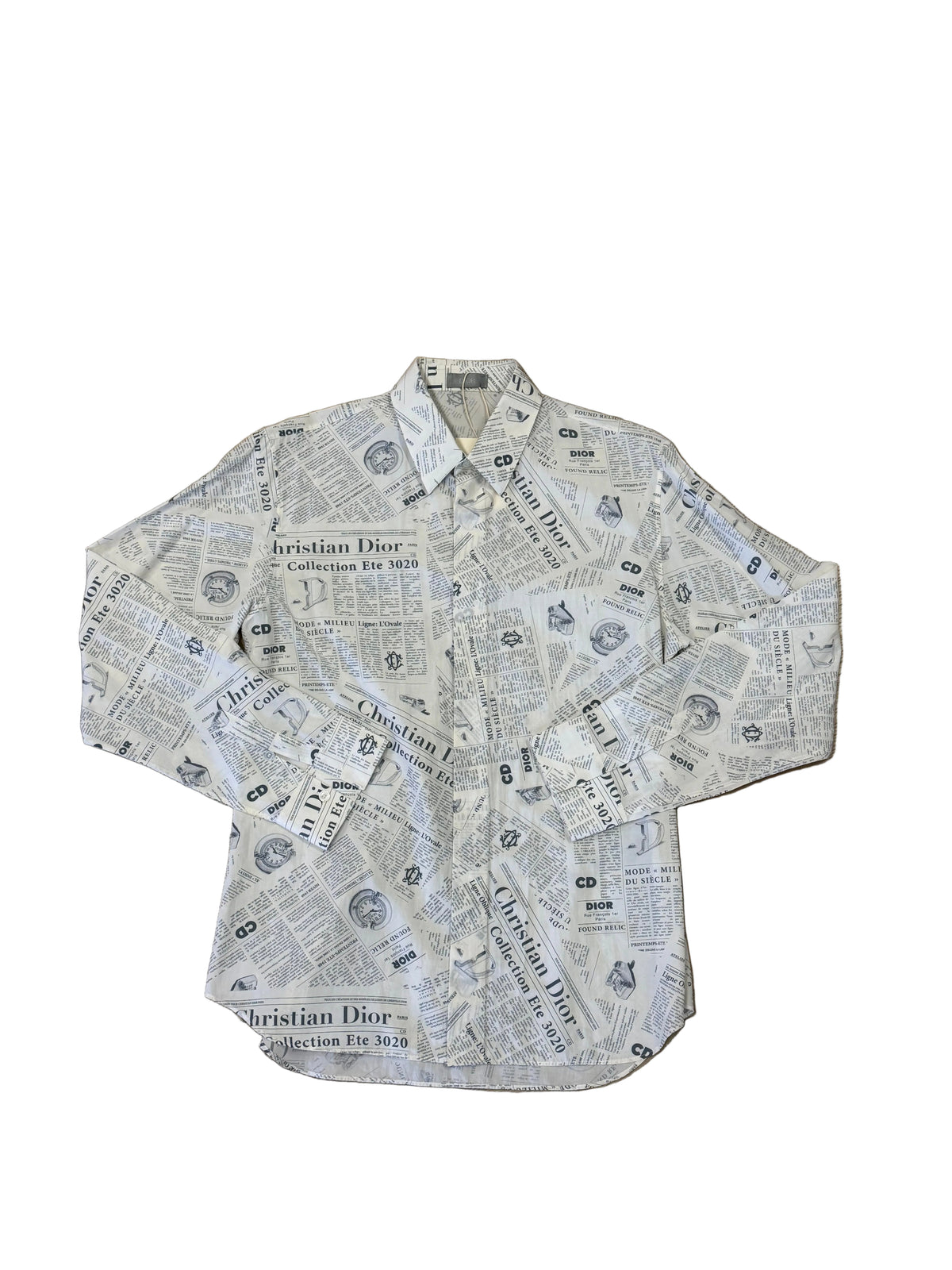 Dior "Journal" Newspaper Print Button-Up Shirt