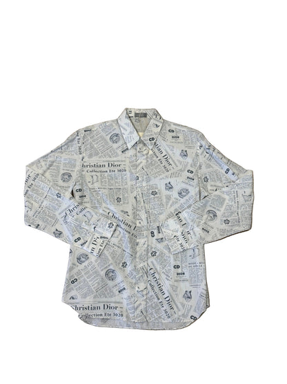 Dior "Journal" Newspaper Print Button-Up Shirt