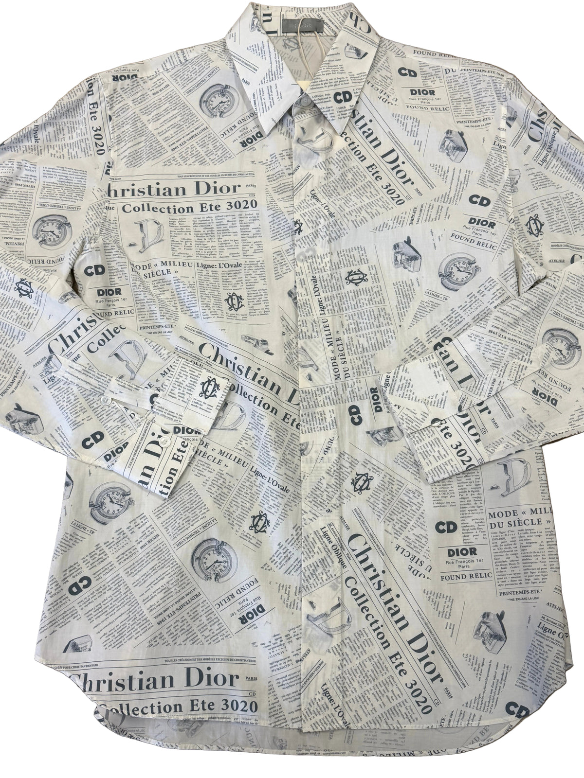 Dior "Journal" Newspaper Print Button-Up Shirt