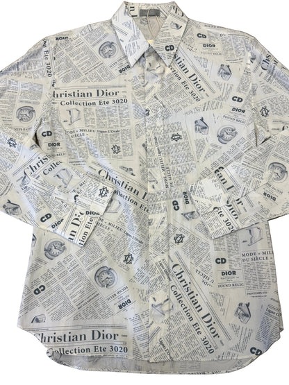 Dior "Journal" Newspaper Print Button-Up Shirt