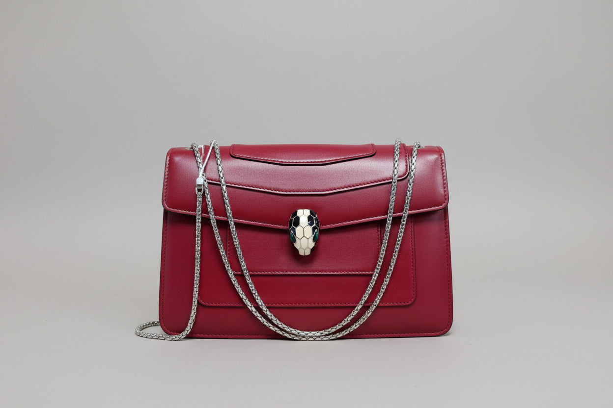 Bvlgari Serpenti Forever Red Calfskin Flap Shoulder Bag