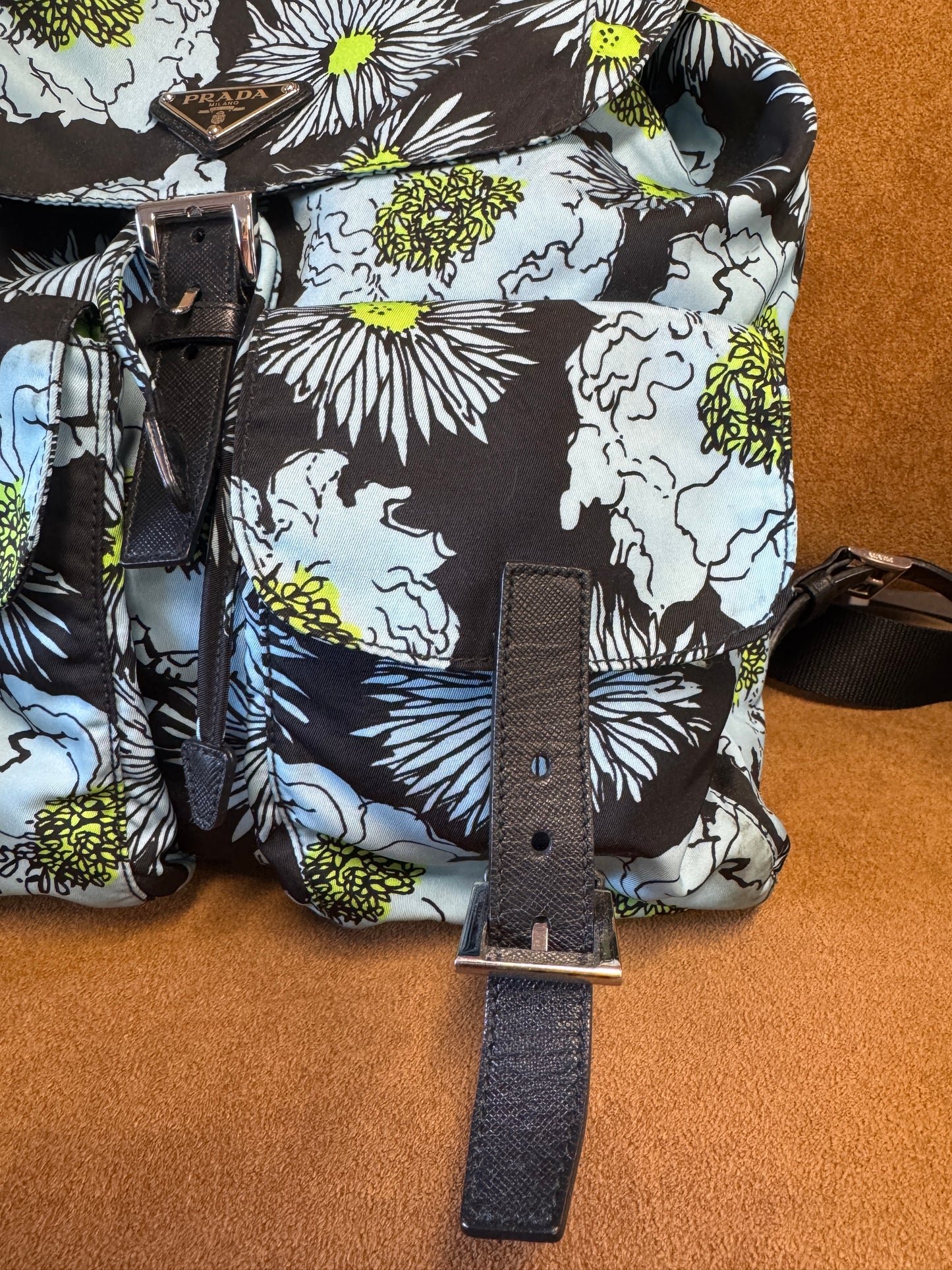 Prada Floral Print Nylon Backpack