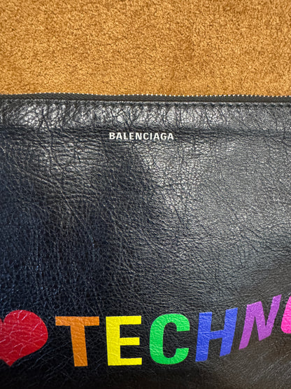 Balenciaga “I Love Techno” Leather Zip Pouch Clutch