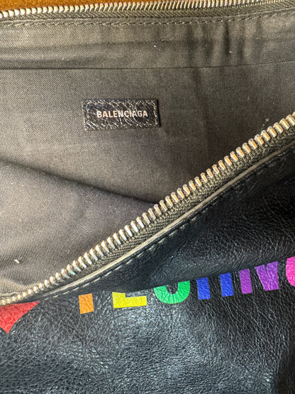 Balenciaga “I Love Techno” Leather Zip Pouch Clutch