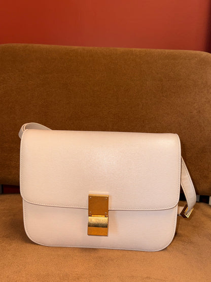 Classic Leather Box Bag in Cream Colour