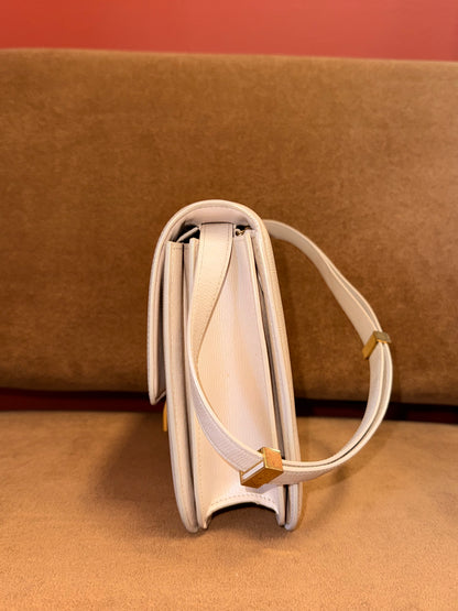 Classic Leather Box Bag in Cream Colour