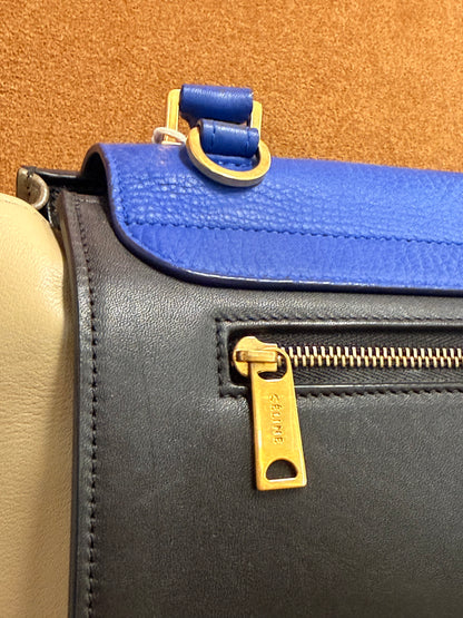 Tri-Color Trapeze bag in blue grained leather