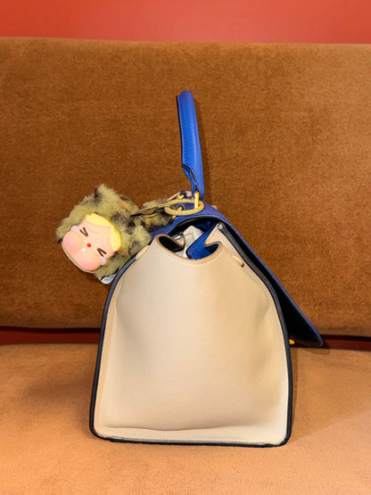 Tri-Color Trapeze bag in blue grained leather