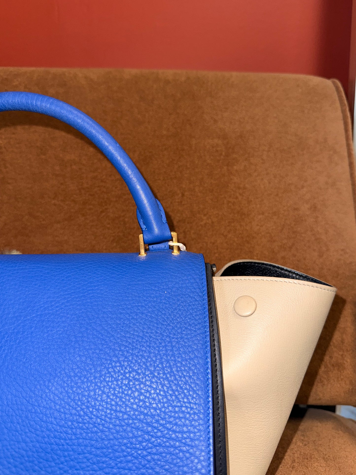 Tri-Color Trapeze bag in blue grained leather
