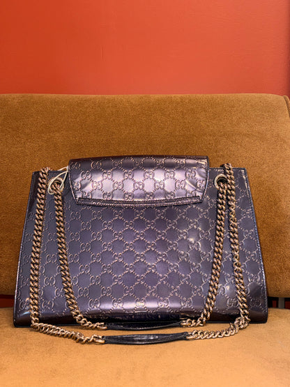 Patent leather chain shoulder bag in dark violet