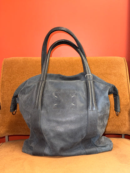 X-Large Travel Leather Bag in foggy blue leather