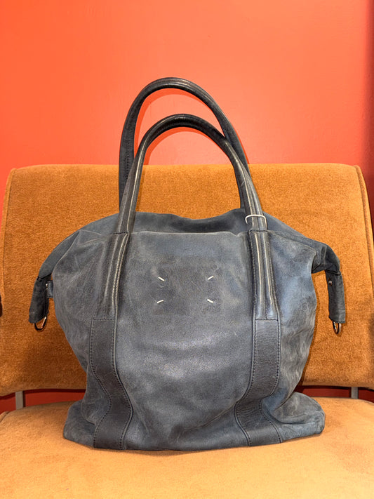 X-Large Travel Leather Bag in foggy blue leather