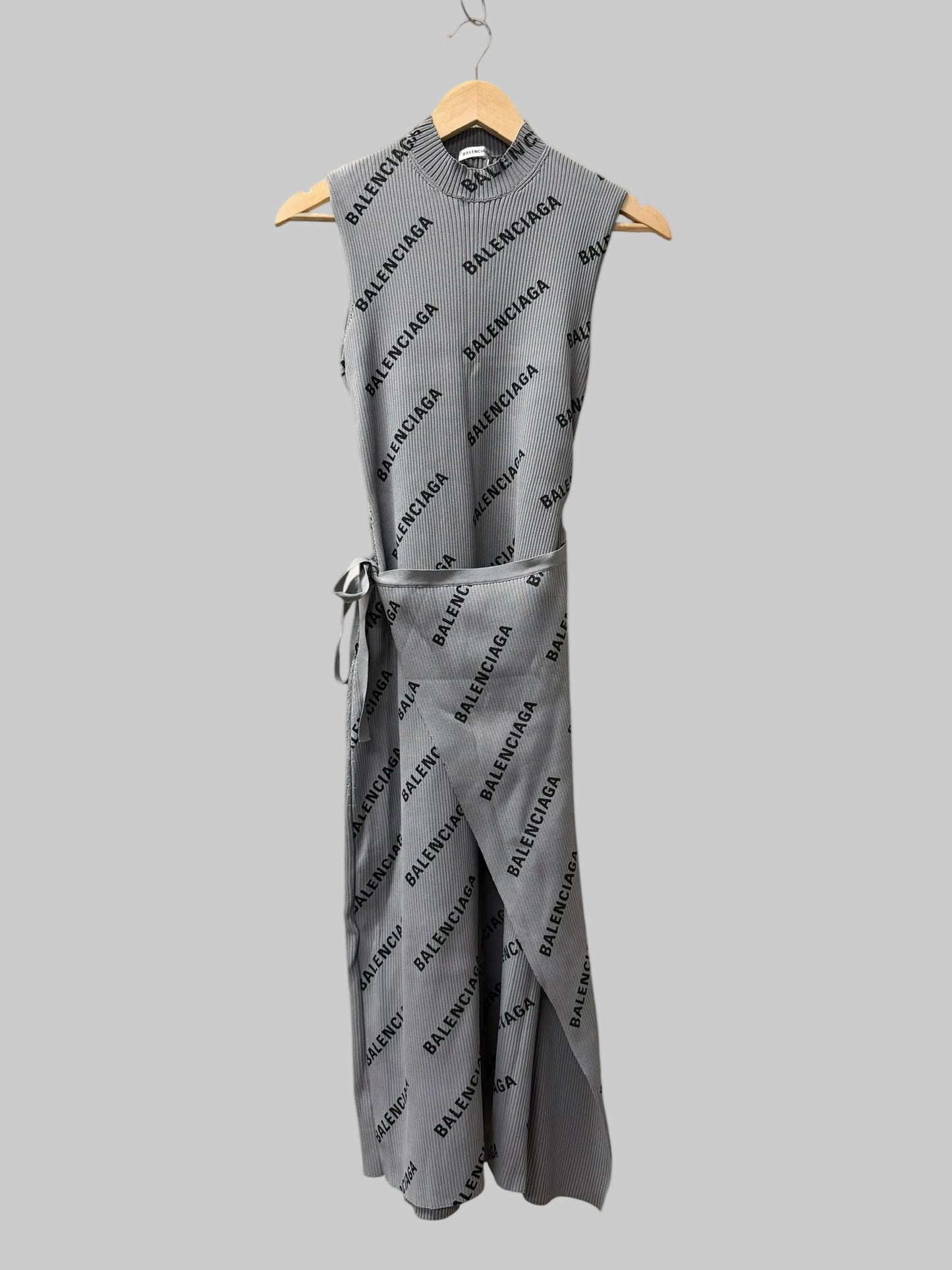 Balenciaga Logo Ribbed-Knit Wrap Dress