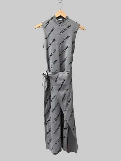 Balenciaga Logo Ribbed-Knit Wrap Dress