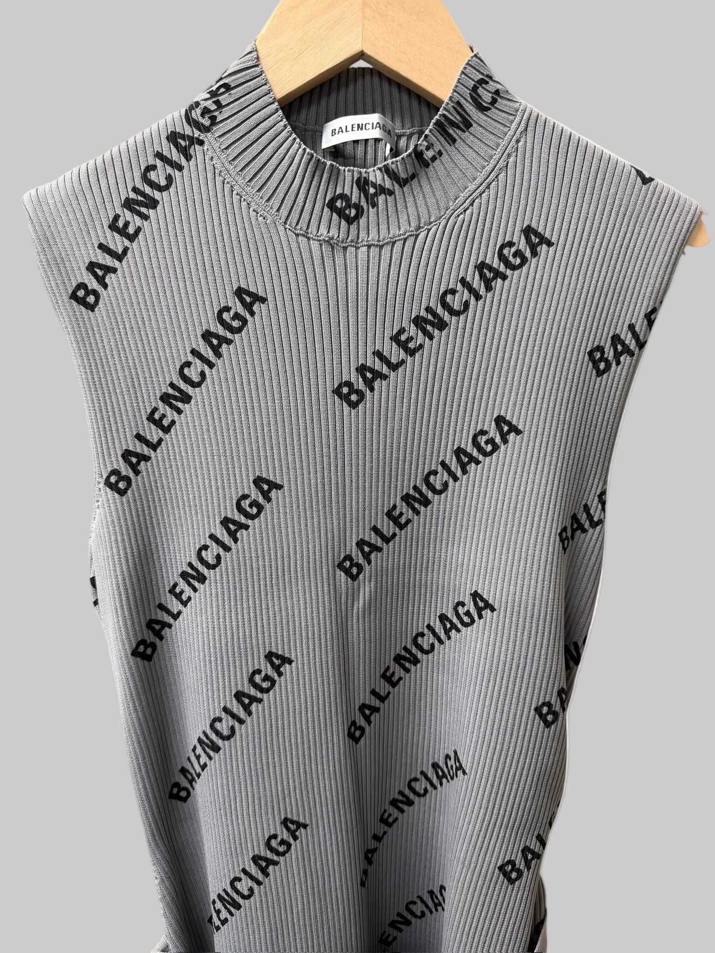 Balenciaga Logo Ribbed-Knit Wrap Dress
