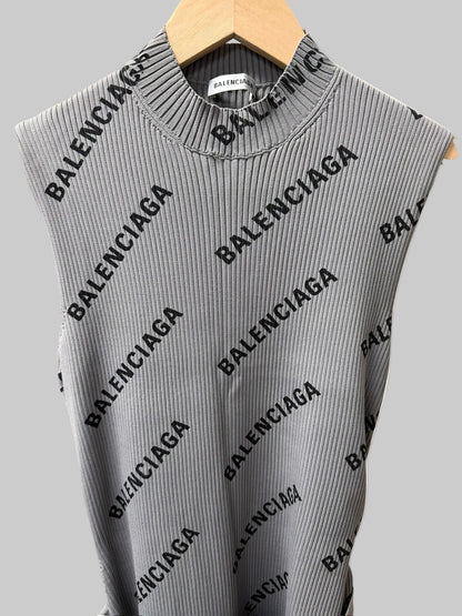 Balenciaga Logo Ribbed-Knit Wrap Dress