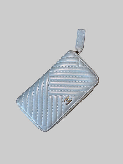 Chanel Pale Blue Quilted Zip Pouch