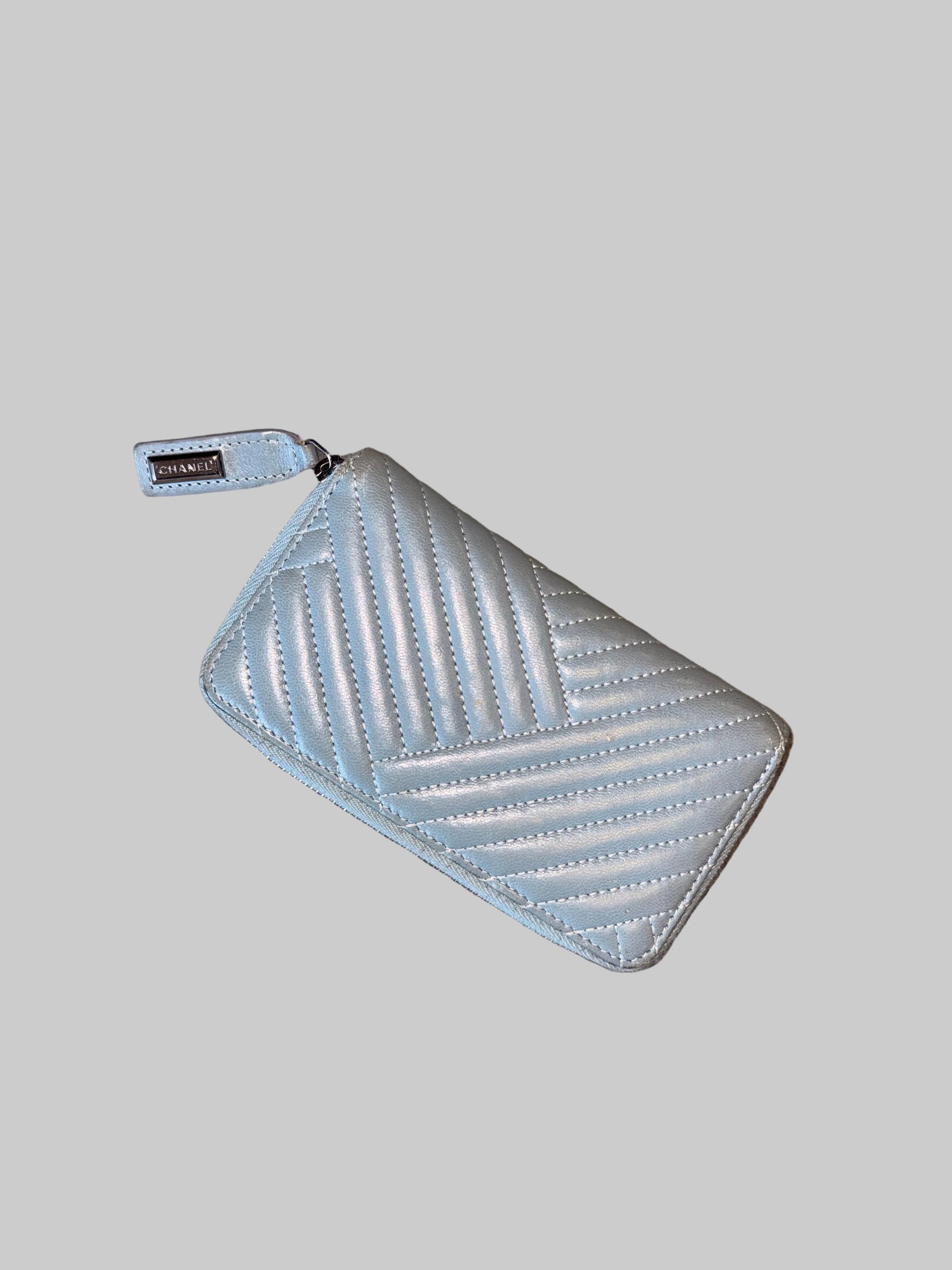 Chanel Pale Blue Quilted Zip Pouch