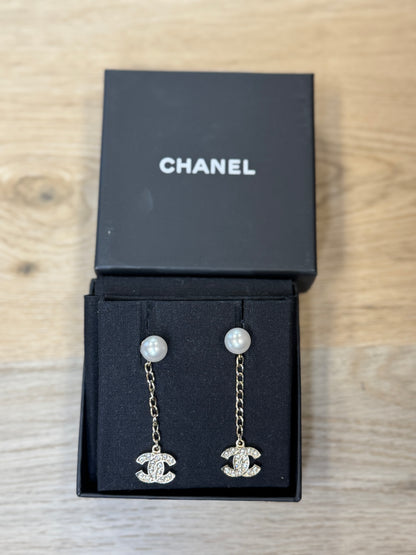 Chanel Pearl & Pavé CC Logo Drop Earrings