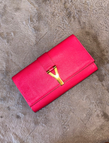 Yves Saint Laurent ChYc Fuchsia Textured Leather Clutch