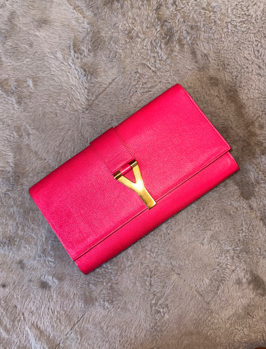 Yves Saint Laurent ChYc Fuchsia Textured Leather Clutch